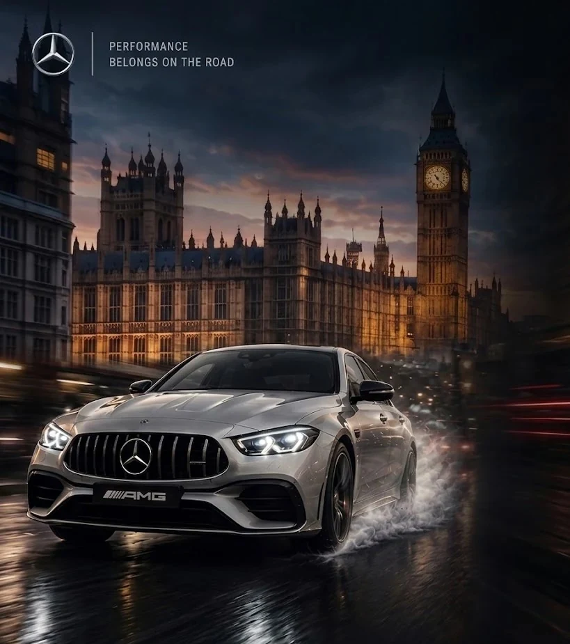 Land Rover-AMG driving through London at dusk